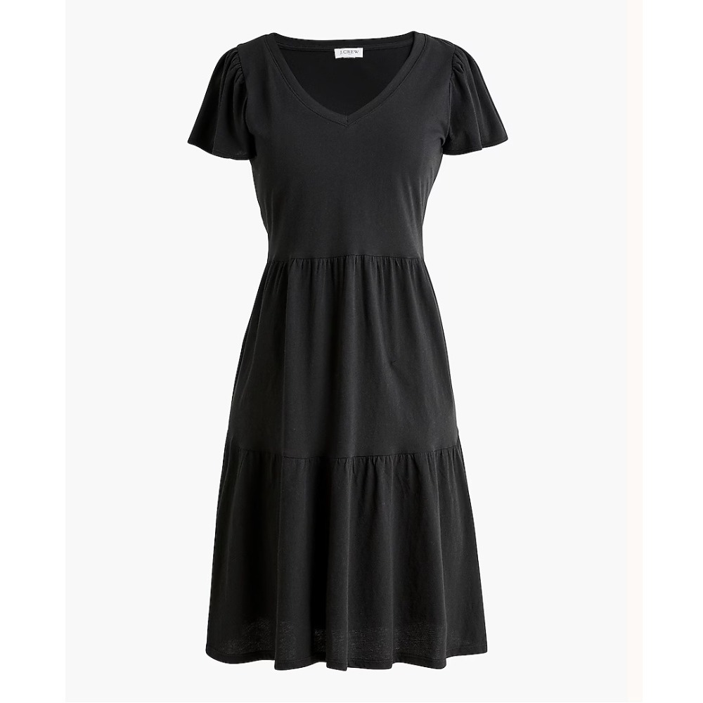 J. Crew Factory Black Tiered Knit Mini Dress M Summer 2025 100% Cotton Capsule